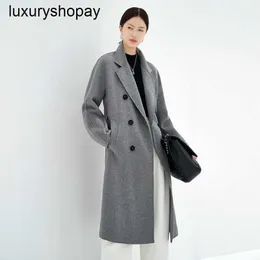 المصمم Maxmaras Cashmere Coat Womens Wool Coats 100 Pure 101801M Home نفس النمط ذي طوق متوسط ​​طويل مزدوج الصوفية الصوفية Editi Z798