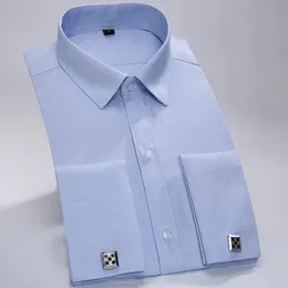 S - 6XL Camisa de boda para hombre Camisa de vestir de esmoquin para hombre Gemelos franceses Camisa formal de manga larga para hombre Camisa ajustada con puños franceses 240117