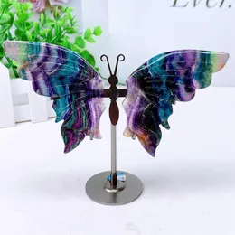 Portadores de gato natural fluorite asas de borboleta escultura mão polido reiki cura cristal presente sala escritório decoração 1 par