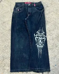 Jeans para hombre Jeans sueltos Y2K Hiphop Retro Patrón de calavera Vaqueros bordados de gran tamaño Pantalones negros para hombres Mujeres Nuevos pantalones anchos góticos Harajuku T240117