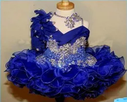 귀여운 소녀 039S Glitz Pageant Dresses Royal Blue Lace Beads Crystal Party Party Gowns Girl Tiers Toddler8882029