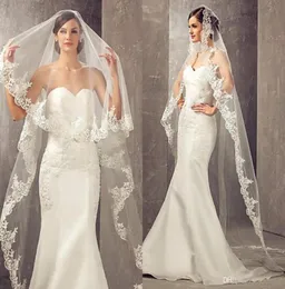 2021 년 3 미터 길이의 저렴한 대성당 길이 흰 상아 신부 베일 빗과 함께 veu de noiva longo wedding Veils8767413