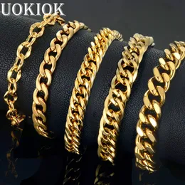 Men's Bracelet Curb Cuban Link Chain Bracelet homme For Men Gold Color Stainless Steel Hip Hop Bracelet Male Jewelry Braslet 240117