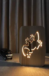 Lâmpada 3d em forma de lagarto de madeira, luz noturna de madeira nórdica, branca quente, vazada, lâmpada de mesa led, fonte de alimentação usb como Friend039s gift7444197