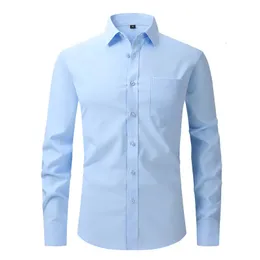 Anti-Wrinkle Stretch Slim Elasticity Fit Male Dress Business Basic Casual Long Sleeved Men Social Formal Shirt USA SIZE S-2XL 240117