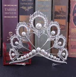 Headpieces EA Rhinestone Bridal Headdress Peacock Feather Pearls Big Crown Knot Wedding Dress Accessories Crowns Bride Tiara1543451