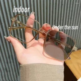 Óculos de sol unissex moda inteligente mudança de cor anti-uv senhoras oversized quadro quadrado menos dioptria óculos 0 a -4.0