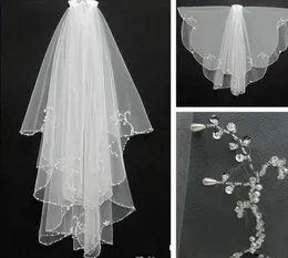 الزفاف حجاب Veil Velos de Novia Whiteivory Tulle زفاف قصيرة مع Combe Sequin Bededd 2 Layer في Stock1564402