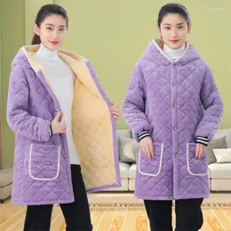 Casacos de Trench Femininos 2024 Inverno Super Grosso Capa Espessada Veludo Com Capuz Botão Estilo Multi Cor Quente Sujo Resistente Meados Comprimento Avental