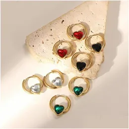 Orecchini Huggie a cerchio a forma di cuore con zirconi in acciaio inossidabile placcato oro 14K, con fascino d'amore, gioielli di moda da donna, regalo per gli amanti Drop Delive Otjv5