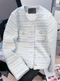 Hösten vinter tweed cardigan pälsbo med fickor enbredda ränder jacka elegant ytterkläder för kvinnor lösa outwear 240116