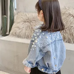 Pearls Beading Denim Jacket For Girls Fashion Coats Children Clothing Autumn Baby Girls Clothes Outerwear Jean Jackets Coat 240116
