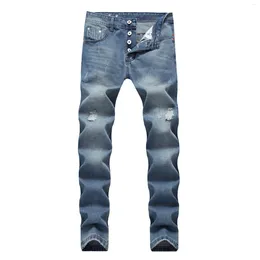 Jeans masculinos rasgados calças para homens retalhos em linha reta de alta qualidade moda denim marca angustiado riscado arruinado tamanho grande