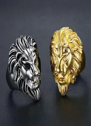 Véritable acier inoxydable hommes femmes Hip Hop anneaux Lion visage Trendsetter discothèque chanteur Punk doigt bijoux or acier taille 71424299792992