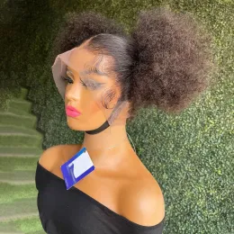 Бразильские афро-кудрявые вьющиеся парики спереди 13x4 HD Прозрачный парик из натуральных волос на шнурке Вьющийся синтетический парик на застежке шнурка для чернокожих женщин