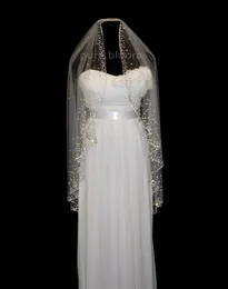 Luxurylklippning Rhinestones Edge 1t White Ivory Wedding Veil Fingertip Bridal Veils With COMB5145093