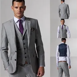 Slim Fit Groom Tuxedos Groomsmen Light Grey Side Vent Man Wedding Man Suit Men 's Suits Jacket Pants Vest Tie K6207V 커스터마이징