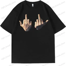 Men's T-Shirts Y2K T Shirt Hip Hop Middle Finger Graphic Print Oversized Short Sleeve Top Men Women New Fashion Casual Loose Gothic tshirt T240117