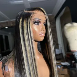 Highlight Colored Lace Frontal Wig Brazilian Straight Simulation Human Hair Wigs Blonde Highlight Colored Lace Wigs for Black Women
