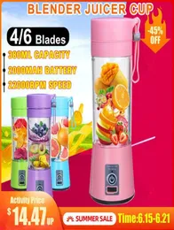 Taşınabilir meyve meyve sıkacağı 380ml 6 bıçaklar portatifler elektrikli ev usb şarj edilebilir smoothie yapımcıları makine spor şişesi juisin9994825