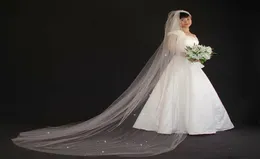 Neue verkaufende Luxus Real Image Brautschleier Einschichtiger Kathedralenlanger Schleier mit Warovski-Kristall-Strasssteinen Tüll Hochzeit Ve3425605