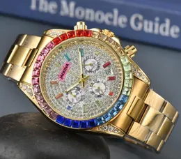 Popular militar grande relógios masculinos completos cor diamantes anel brilhante estrelado dial relógio dia data cronógrafo movimento de quartzo presidente relógio de pulso presentes