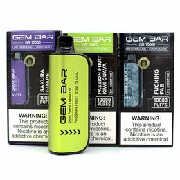 USA Warehouse Gem Bar GB10000 SMART Disposable Vape Liquid Battery Display LED-skärm 20 ml Förfylld e-juice 15 smaker i lager Mesh Coil Factory grossistpris