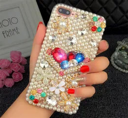 iPhone XS Max 7 8 Plus Crystal Diamond Soft Back Cover for iPhone 5S 5C 6 6S Plus5135023用のブリングフラワーパールラインストーン電話ケースケース