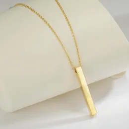 Quadratische Bar-Anhänger-Halskette, 14 Karat Gelbgold, einfache geometrische Halskette für Damen und Herren, Schmuck, Geschenk