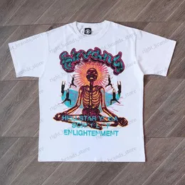 Camisetas masculinas Inferno como estrela dios Nirvana Skeleton Tee ESCOLA DE ILUMINAÇÃO na frente ALCANCE SUA PAZ INTERIOR na parte de trás T240117