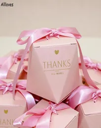 Allık pembe hediye lehine tutucular bebek duş doğum günü hediye kutuları romantik düğün partisi şeker kutusu ambalaj malzemeleri şerit al847349988