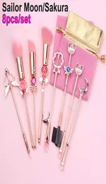 8st Makeup Brushes Set Sailor Moon Magical Sakura Söt borst Kosmetisk ansikte Powder Foundation Blandning Blush Concealer Borstes3912655
