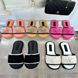 Summer Famous Sandals Slipper Beach Sliders Rubber Scuff Inhoor Shoes Camellia Fisherman Designer Straw Canvas Cross Woven Sticked Outdoor Peep Toe Slipper Shoes