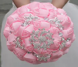 Pink Wedding Bridal Bouquets Handmade Flowers Sweet 15 Quinceanera Bouquets Pearls Crystal Rhinestone Rose Bridal Holding Brooch W8442592