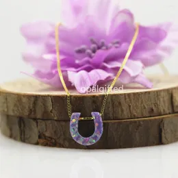 Pendants (1pc/lot) Promotion! 925 Sterling Silver 10mm Horse Shoes Opal Necklace Op38 Purple For Women & Gift