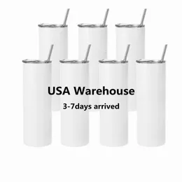 25pack US Warehouse Bulk 20oz Aço Inoxidável Impressão de Transferência de Calor Tumbler Parede Dupla Isolada Reta Sublimação Tumbler 240117