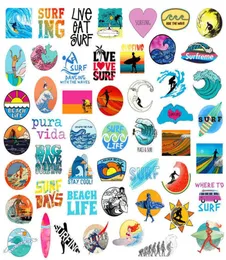 Surfing 50pcs Lot Summer Summer Beach Stickers جهاز الكمبيوتر المحمول التزلج على الغيتار الأمتعة علبة دراجة دراجة نارية دراجة دراجة دراجة دراجة دراجة غرائية مقاومة للماء PVC3520570