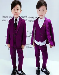 Solid Purple Child Blazer Suit Quality Wedding Flower Boy Dress Baby Clothing Set 4Parts Tie Jacket Vest Pant Kid Formal Suit260p5885598