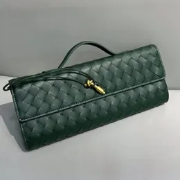 Neue lange Clutch aus echtem Leder von Andiamo mit Griff, Intrecciato-Handwerkskunst, Rindsleder, Damen-Umhängetaschen, Geldbörsen und Handtaschen, berühmte Marken-Designer-Abendtasche