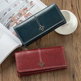 Portafoglio da donna con pochette bifold multifunzione con cerniera di grande capacità con posizione multi-carta retrò Europa e Stati Uniti 012024a