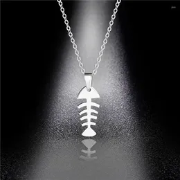 Pendant Necklaces Stainless Steel Cute Fashion Fishbone Necklace Clavicle ChainSimple Design Fish For Girl Friend Student Gift