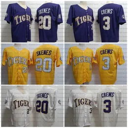 2023 Champions LSU Tigers 3 Dylan Crews College Baseball Jersey 20 Paul Skenes Yellow Purple White Mens Baseball Jerseys Stitched