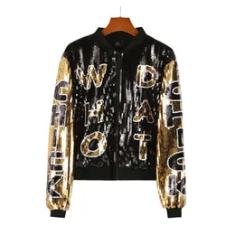 Sequins Jersey Jakcets Women Casual Zip Neck Sweatshirt Football Baseball Jacket Coats Free Ship