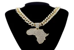 Fashion Crystal Africa Map Pendant Necklace for Women Men039S Hip Hop Accessories Smycken Halsband Choker Cuban Link Chain Gift1542000