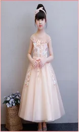 Champagn Flower Girl Dress Appliques Long First Communion Dresses Party Girl whending 생일 가운 어린이 공주 드레스 2633950