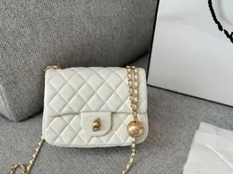 Bolso de diseñador Bolso cruzado Mujer Canal de alta calidad Piel de cordero Cuero Hombro Embrague Solapa Mini billetera en cadena Monedero de bola de oro A cuadros Acolchado Verano