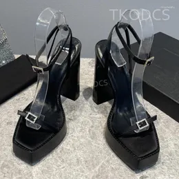 Sandals Platform Open Toe One Strap Chunky Heels Women Party Luxury Shoes Crystal Buckle Sexy Height Increasing
