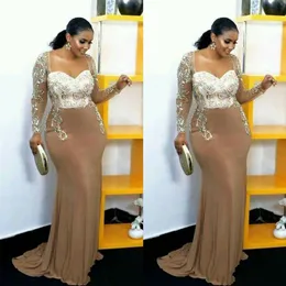 Afrikanische Plus Size Meerjungfrau Mutter der Braut Kleid Lange Ärmel Perlen Champagner Mutter Party Kleider Mutter Formelle Kleidung207T