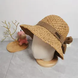 Bowtie Straw Woven Fisherman Hat Summer Fashion Bucket Hats Designer Women Beach Vacation Outfits Sun Cap Hollow Out Wide Brim Caps
