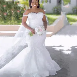 2022 cristais sexy frisado espaguete sereia vestido de casamento para noiva africano longo trompete vestidos de casamento apliques rendas plus size br214p